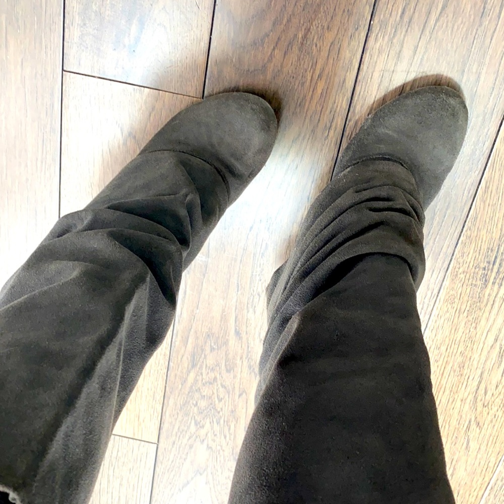 Charcoal grey slouchy suede boots